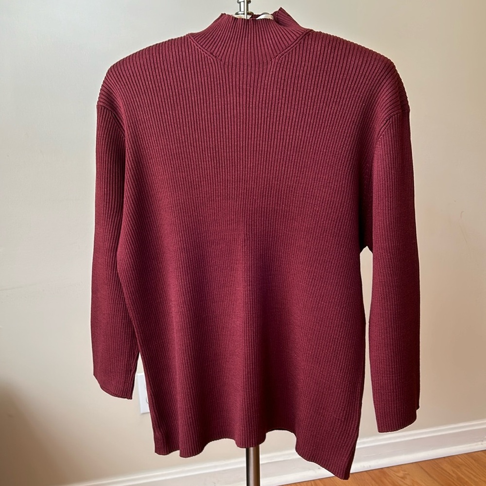 Jones Wear EUC Size Large Women’s Ribbed Sweater, Maroon, 75% Silk, 25% Cotton